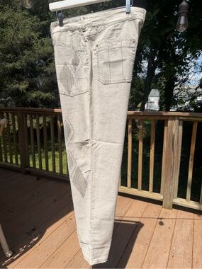 Khaki Embroidered Aztec Utility Straight Pants Size 32